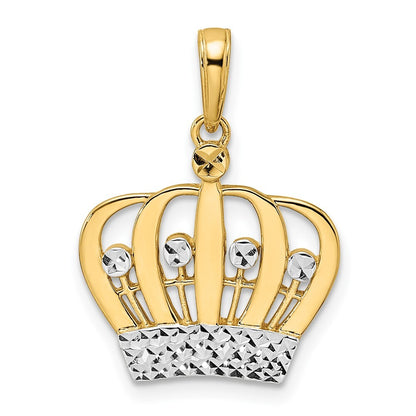 14k Yellow Gold and White Rhodium Diamond-cut Crown Pendant for Women