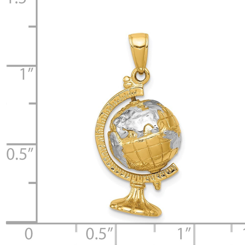 14k Yellow Gold w Rhodium 3-D Moveable Globe Pendant