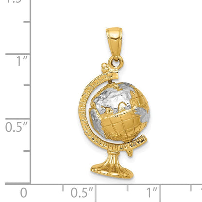 14k Yellow Gold w Rhodium 3-D Moveable Globe Pendant