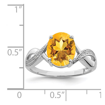 Sterling Silver Rhodium Citrine & Diamond Ring Size 8