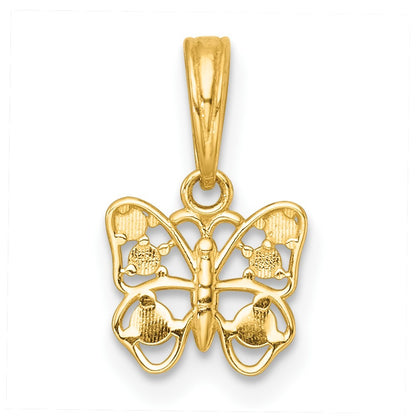 14k Yellow Gold with White Rhodium Polished Butterfly Charm