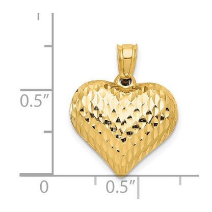 14k Yellow Gold Polished and Textured 3-D Heart Pendant for Women