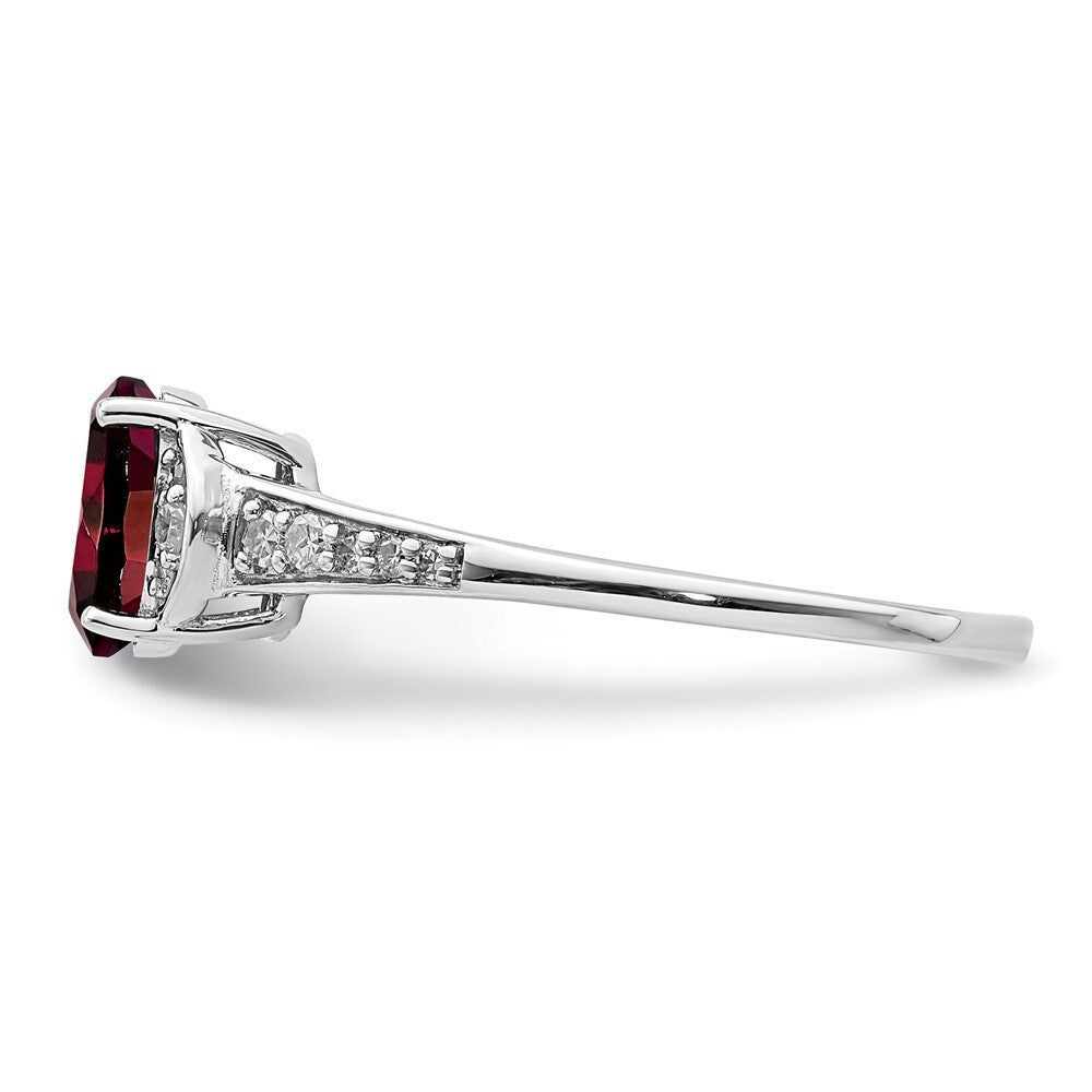 Sterling Silver Rhodium-plated Diamond & Garnet Ring Size 7