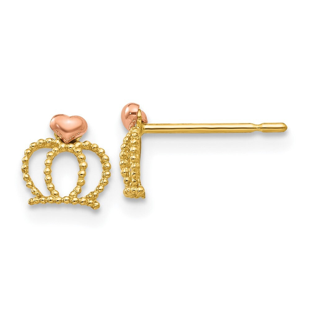 14k Yellow & Rose Madi K Gold Children's Crown Stud Earrings