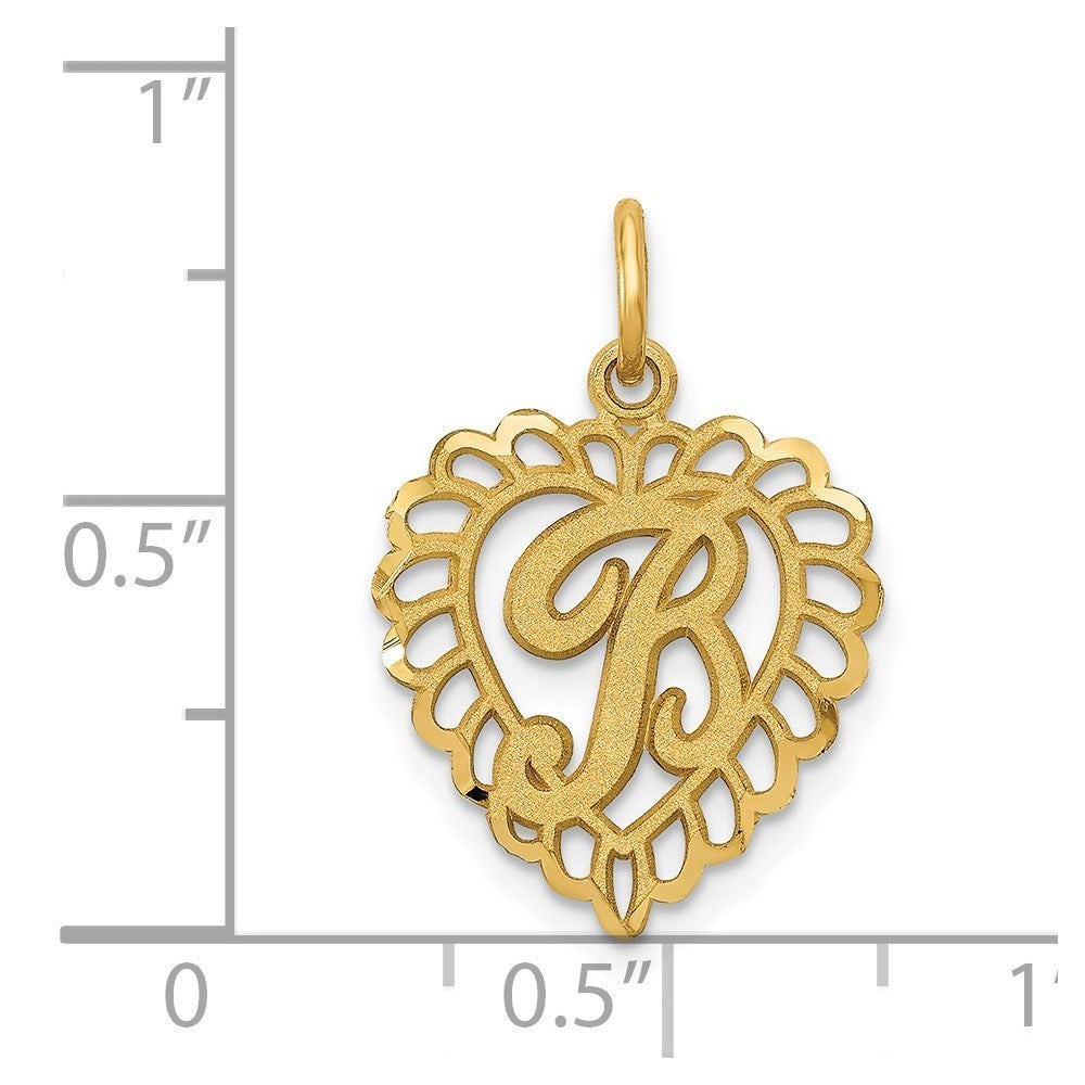 14k Yellow Gold Heart Letter B Charm Pendant