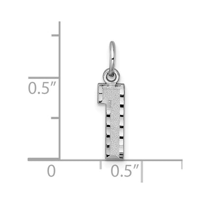 14K White Small Brushed Diamond-cut Number 1 Charm