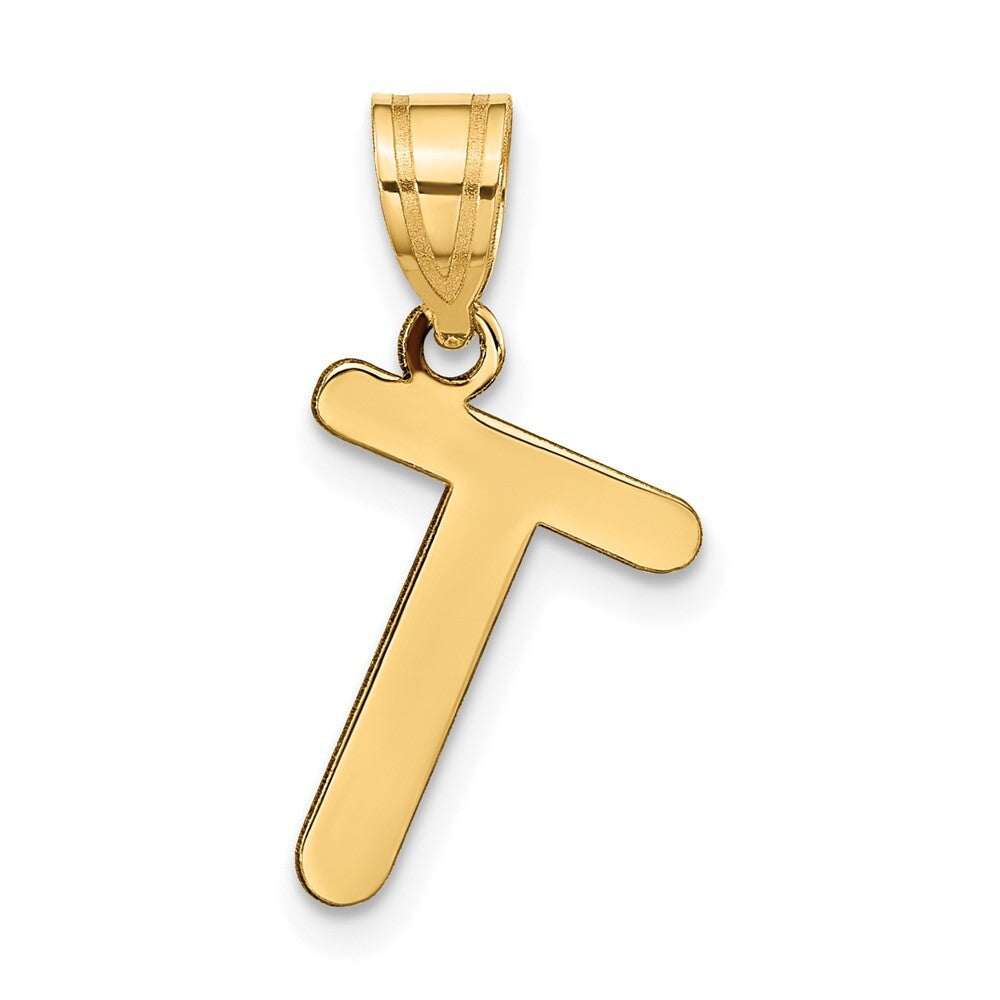 14k Yellow Gold Polished Bubble Letter T Initial Pendant for Women