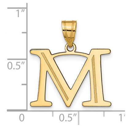 14k Yellow Gold Polished Etched Letter M Initial Pendant for Women