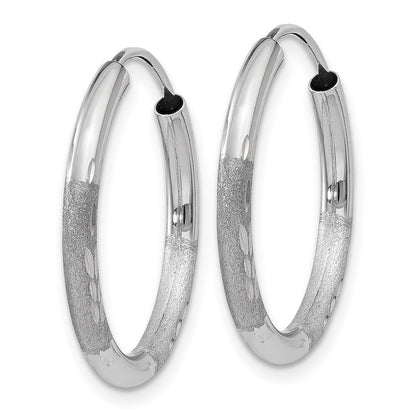 14k White Gold 2mm Diamond-cut Endless Hoop Earrings Gift for Women