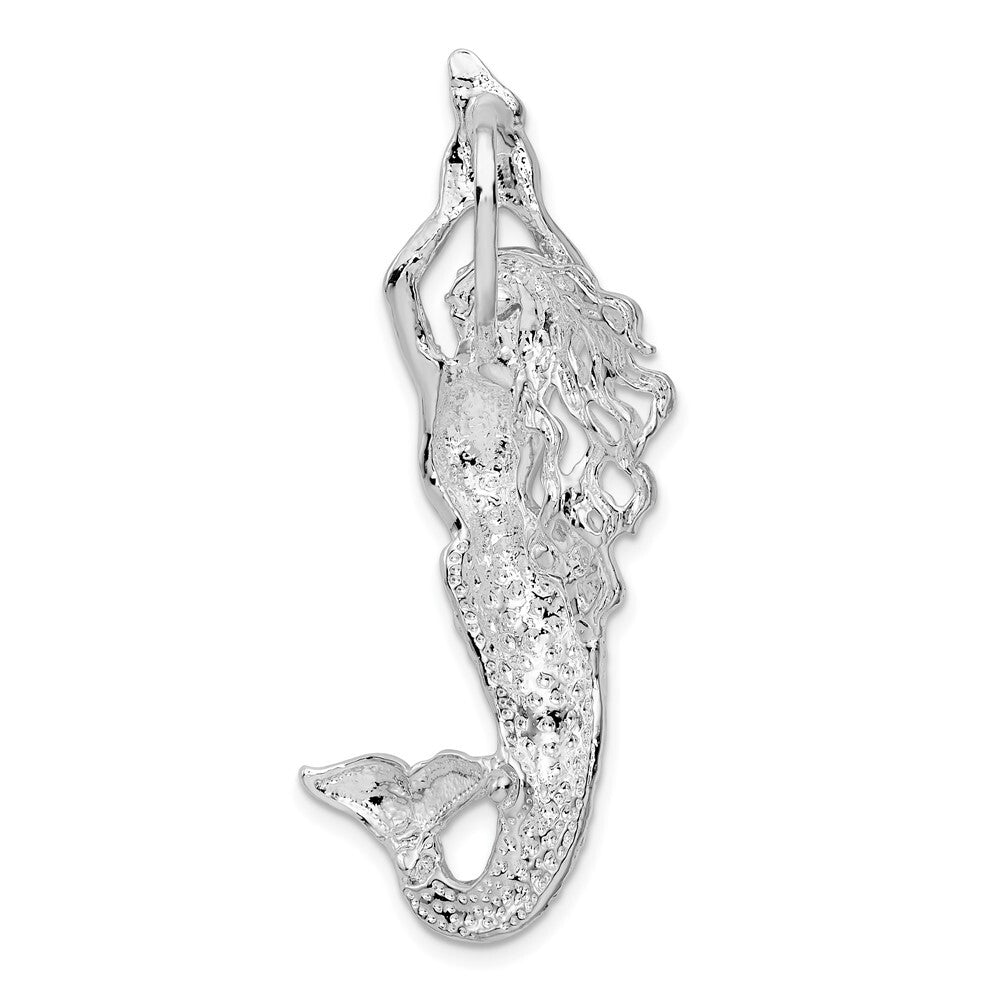 Sterling Silver Rhodium-Plated Polished Large Mermaid with Shell Slide