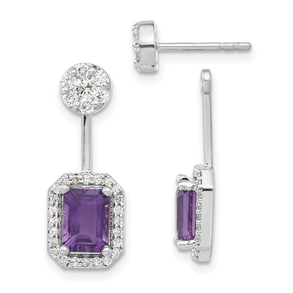 14k White Gold Diamond/Amethyst Front/Back Drop & Dangle Earrings