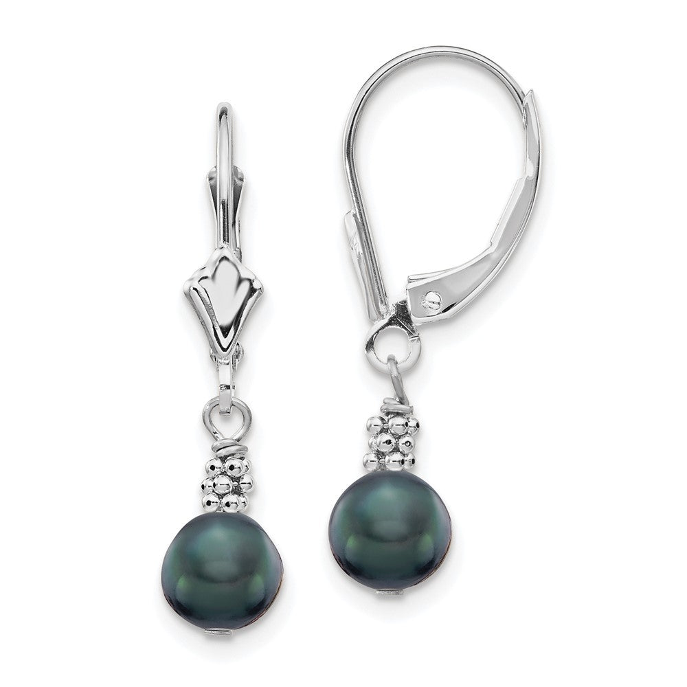 14k White Gold 5-6mm Black Semi-round Freshwater Cultured Pearl Dangle Earrings