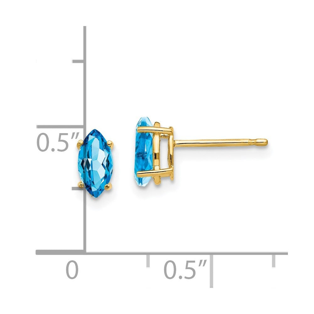 14k Yellow Gold 7x3.5mm Marquise Blue Topaz earring Gift for Women