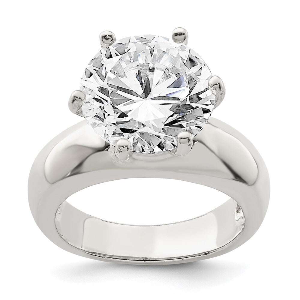 Sterling Silver Solitaire Round Cubic Zirconia Ring Size 8