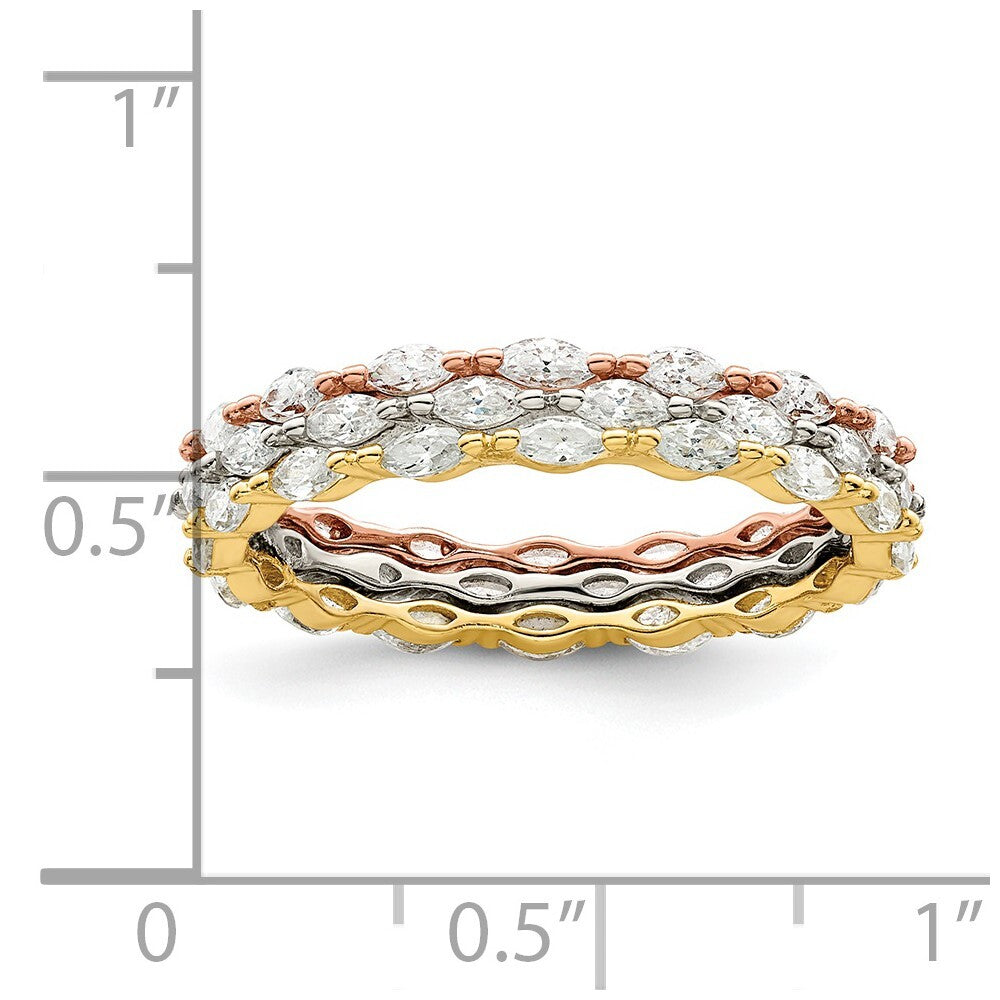 Sterling Silver Rose & Gold-tone Marquise CZ Eternity 3 Ring Set Size 6