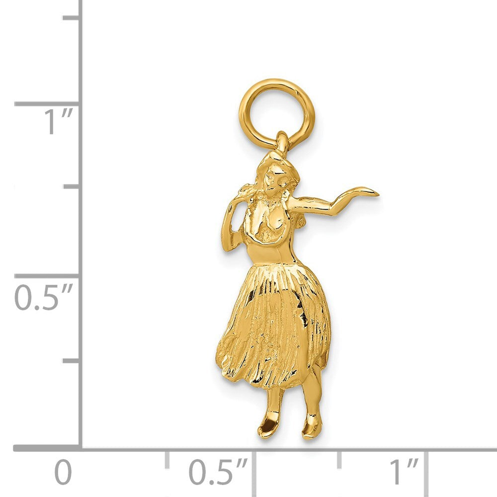 14k Yellow Gold 3-D Hula Dancer Charm Pendant for Women