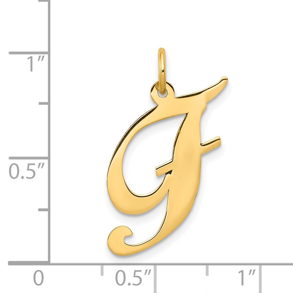 14k Yellow Gold Large Fancy Script Letter F Initial Charm Pendant for Women