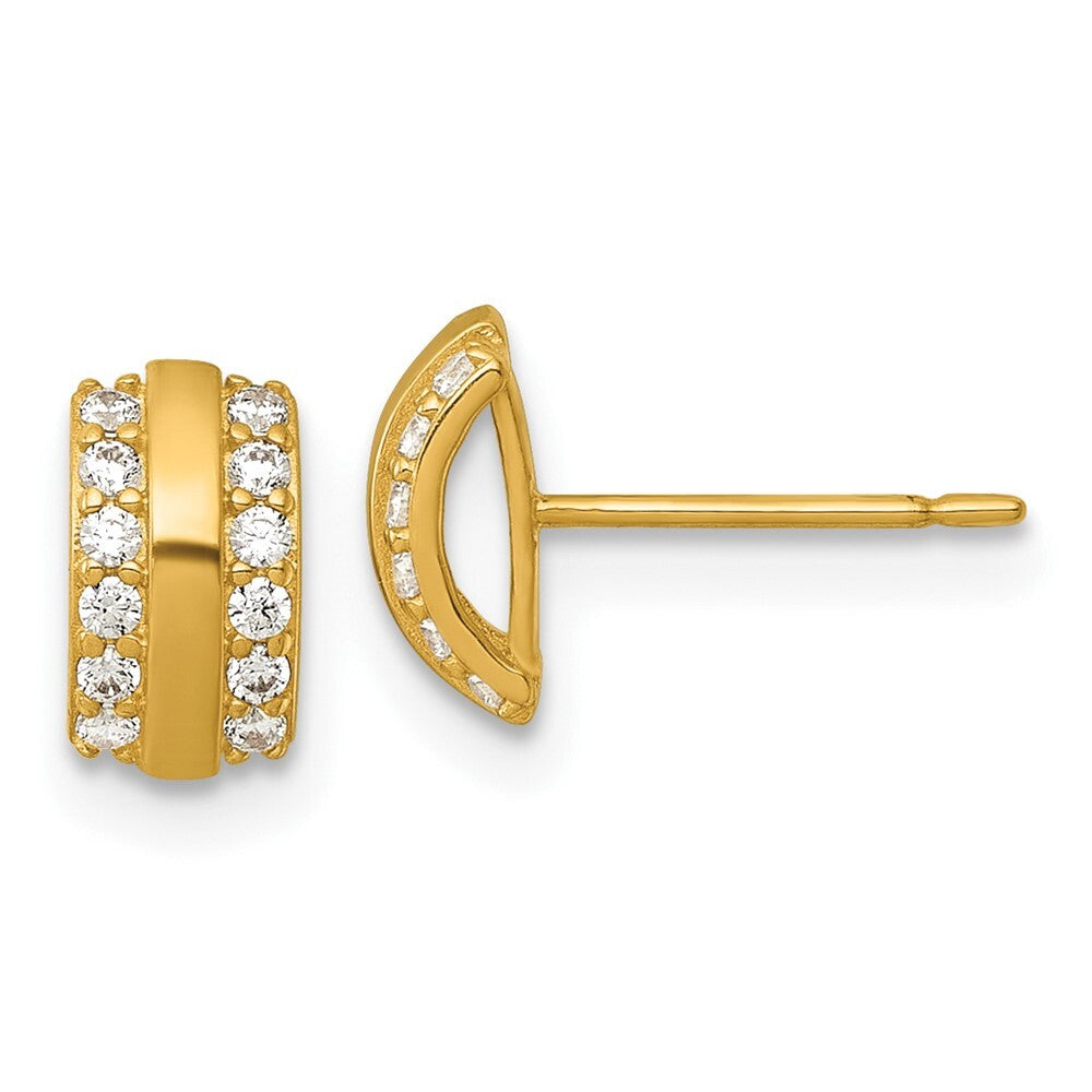 14k Yellow Gold Polished Cubic Zirconia Curved Bar Stud Earrings Gift for Women