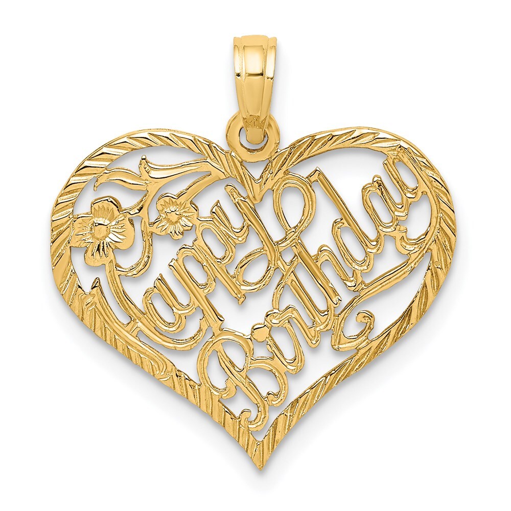 14k Yellow Gold Solid HAPPY BIRTHDAY Heart Charm Pendant for Women