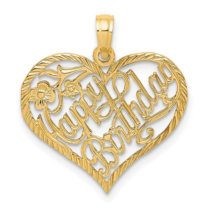 14k Yellow Gold Solid HAPPY BIRTHDAY Heart Charm Pendant for Women