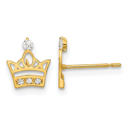 14k Yellow Gold Kids CZ Crown Earrings