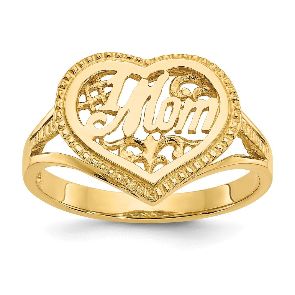 14K Yellow Gold #1 Mom in Heart Ring