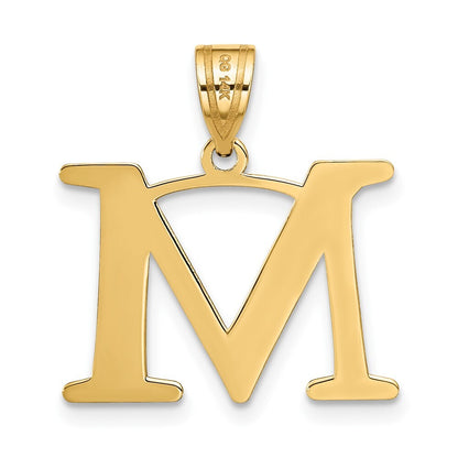 14k Yellow Gold Polished Etched Letter M Initial Pendant for Women