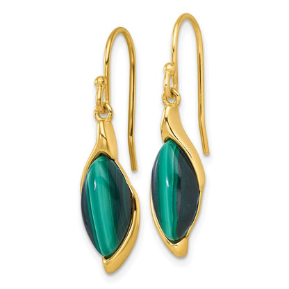 Sterling Silver Gold-Tone Fancy Marquise Malachite Cabochon Dangle Earrings