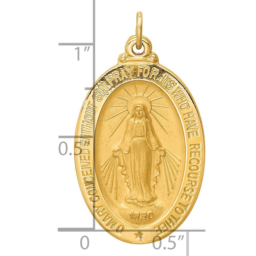 14k Yellow Gold Solid Polished Satin Medium Oval Miraculous Medal