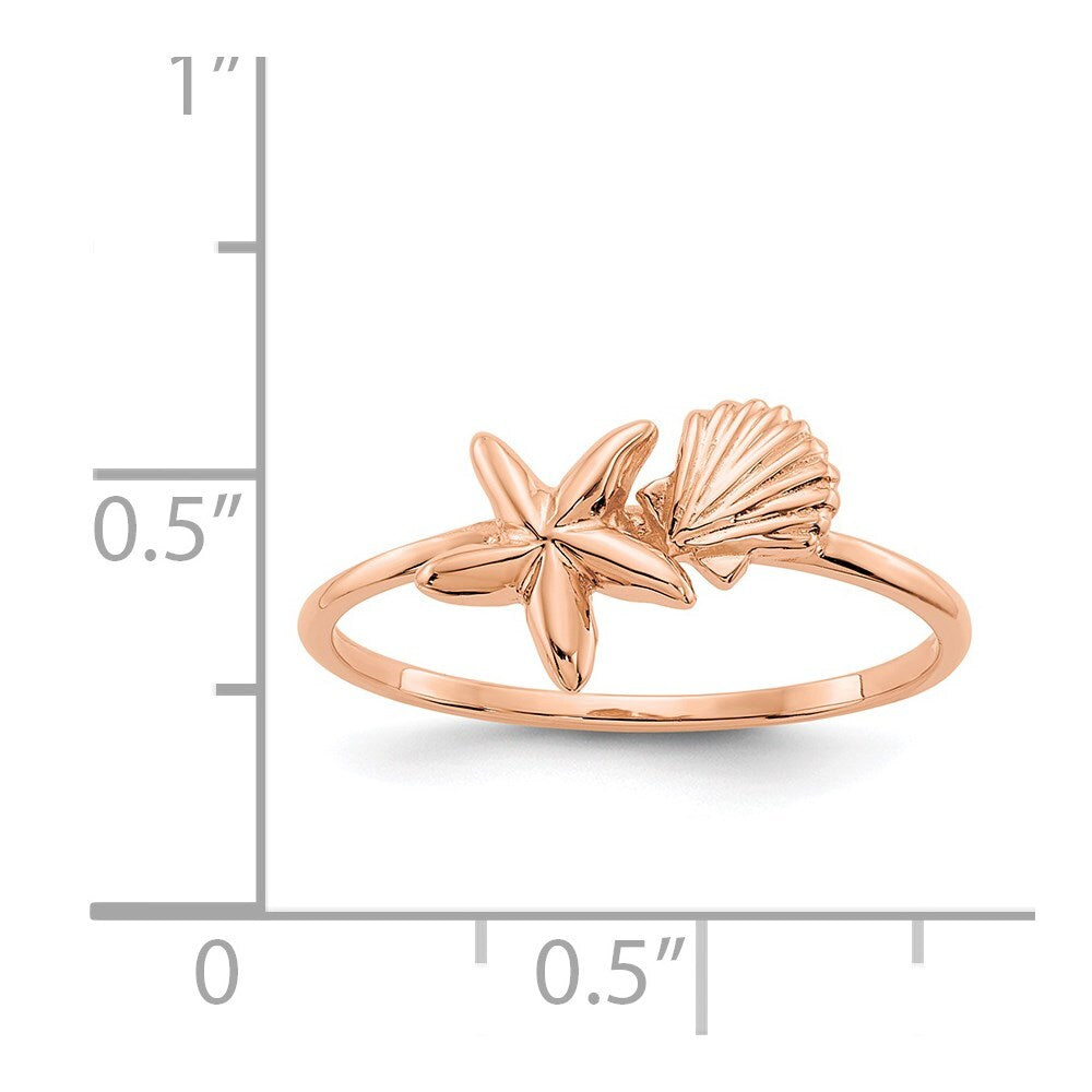 14k Rose Gold Polished Shell & Starfish Ring