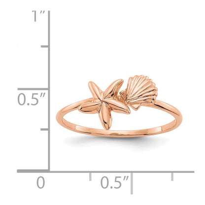 14k Rose Gold Polished Shell & Starfish Ring