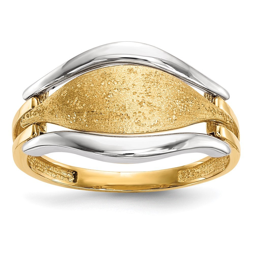 14K Two-tone Gold Polished & Textured Ring