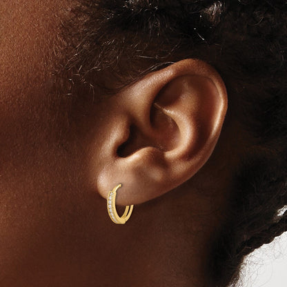 14k Yellow Gold Polished CZ 2mm Hinged Huggie Hoop Earrings