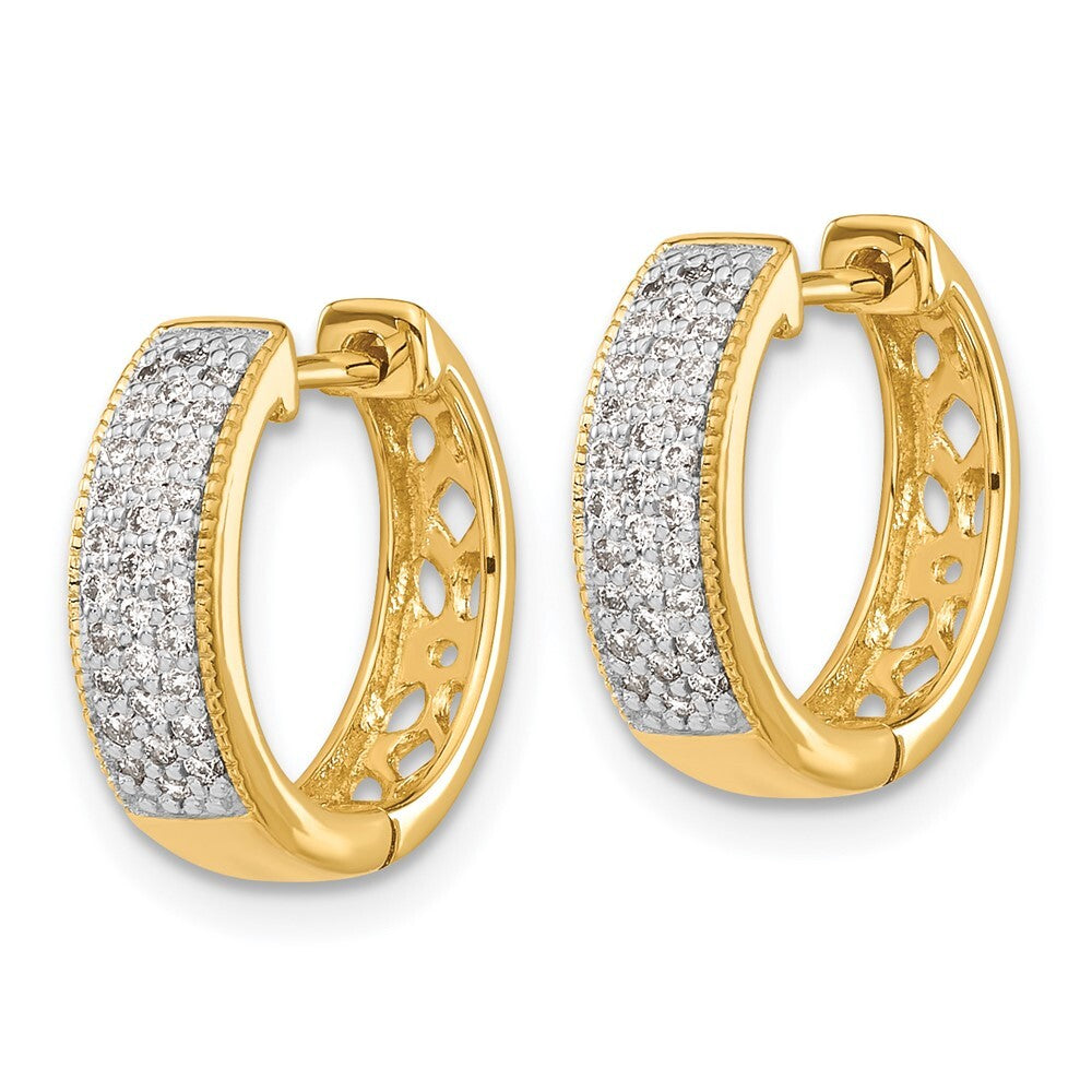 14k Yellow Gold Diamond Hinged Hoop Earrings