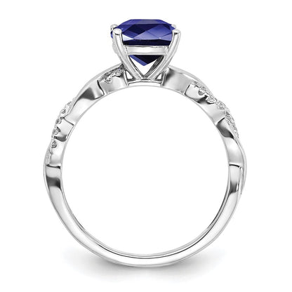Sterling Silver Rhodium-plated Created Sapphire and Diamond Ring Size 8