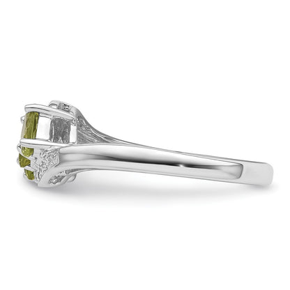 Sterling Silver Rhodium Peridot & Diamond Ring Size 8