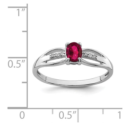 Sterling Silver Rhod-plated Diamond Created Ruby Ring Size 8