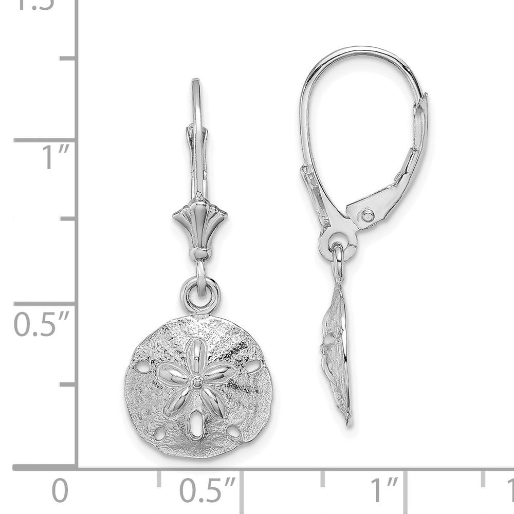 14K White Gold Polished Sand Dollar Drop Dangle Earrings