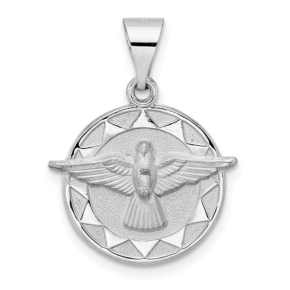 14k White Gold Polished and Satin Hollow Holy Spirit Pendant for Women