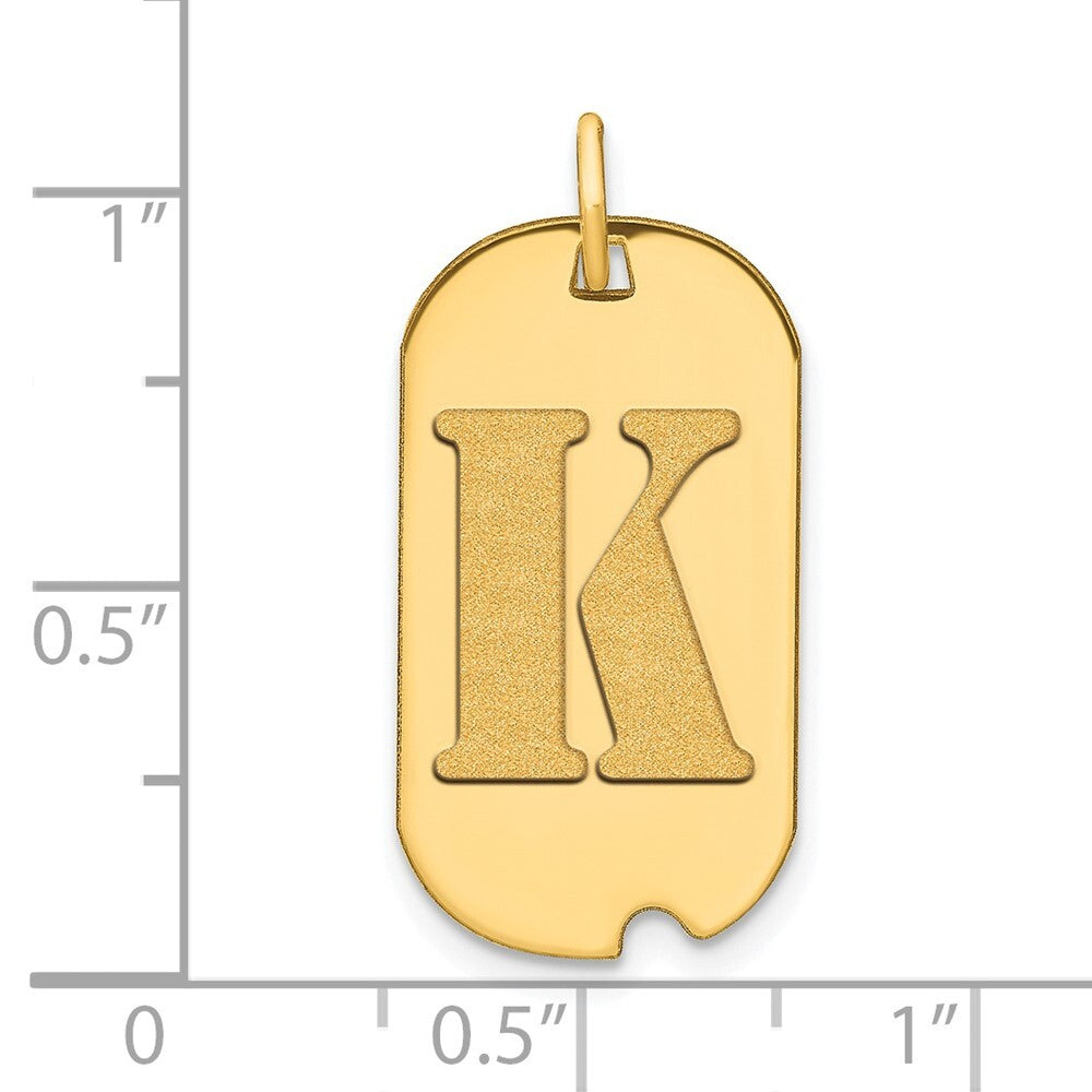 14k Yellow Gold Polished Letter K Initial Dog Tag Pendant for Women