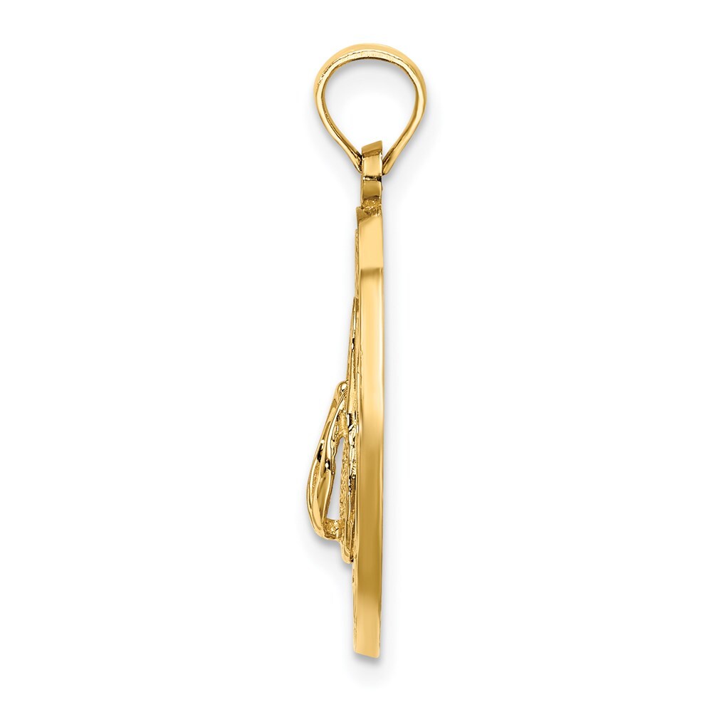 14k Yellow Gold LIFES A BEACH Circle Flip-Flop Charm Pendant for Women