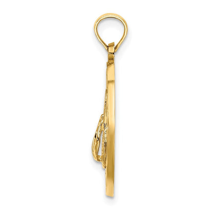 14k Yellow Gold LIFES A BEACH Circle Flip-Flop Charm Pendant for Women