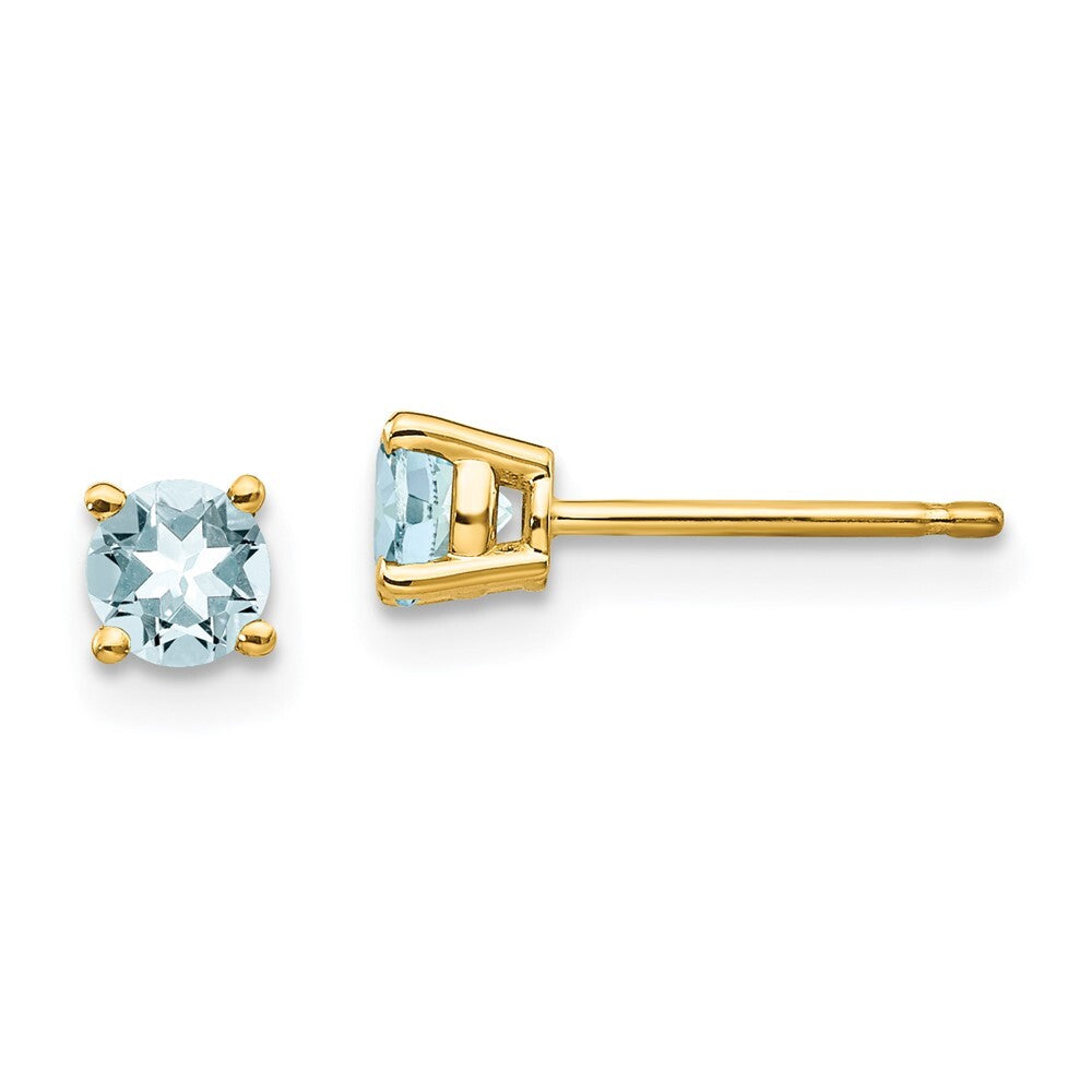 14k Yellow Gold Aquamarine Stud Earrings Gift for Women