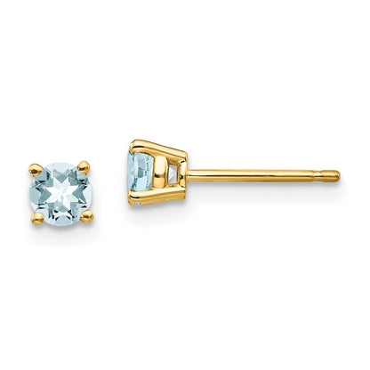 14k Yellow Gold Aquamarine Stud Earrings Gift for Women