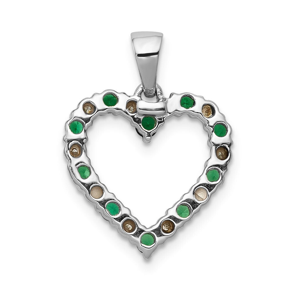 14k White Gold Diamond and Emerald Heart Pendant for Women