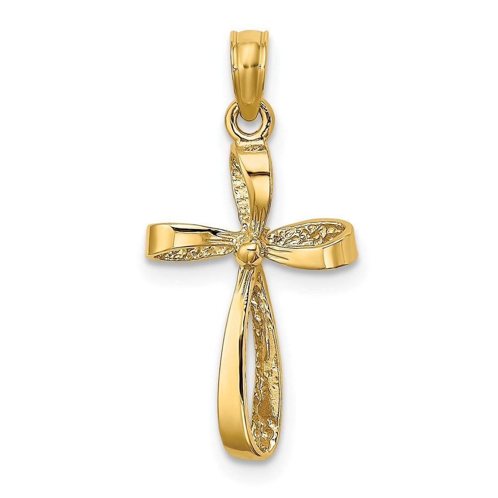 14k Yellow Gold 3-D Engraved Polished Twisted Cross Charm