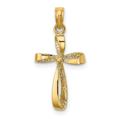 14k Yellow Gold 3-D Engraved Polished Twisted Cross Charm
