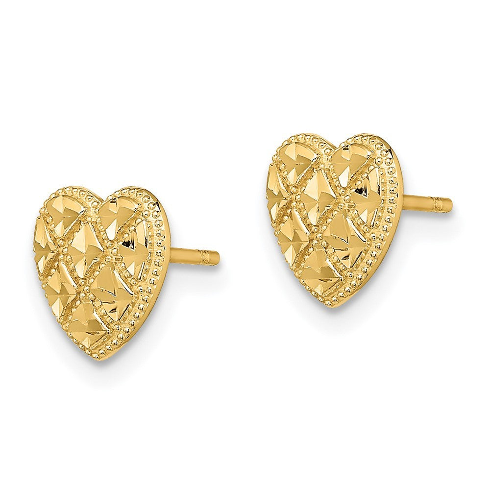 14k Yellow Gold Criss-Cross w/ Diamond-Cut Heart Earrings