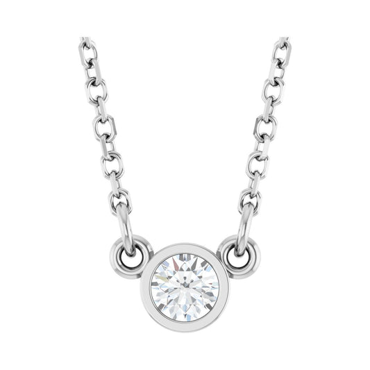 14k White Gold 1/10 CT Natural Diamond Solitaire Pendant Necklace 18"