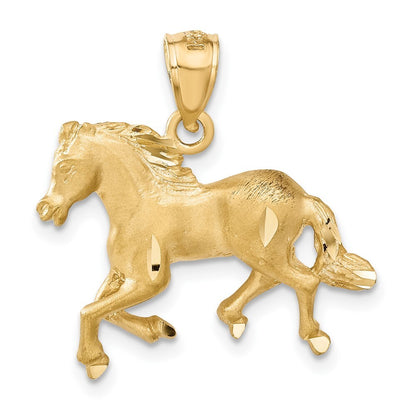 14k Yellow Gold Diamond-cut Horse Pendant for Women